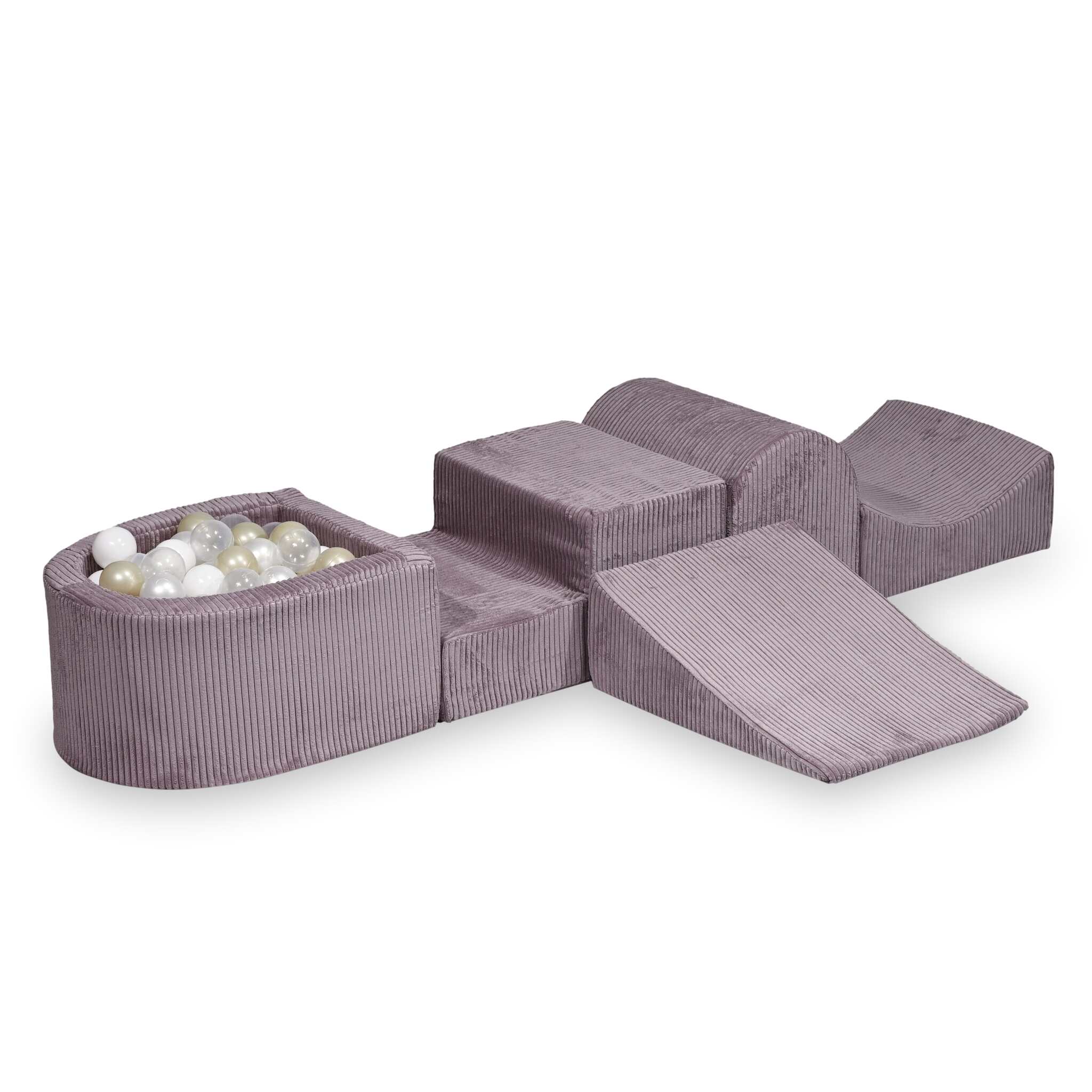 Aire de jeux en mousse avec colline et piscine micro côtelé lavende + 100 balles