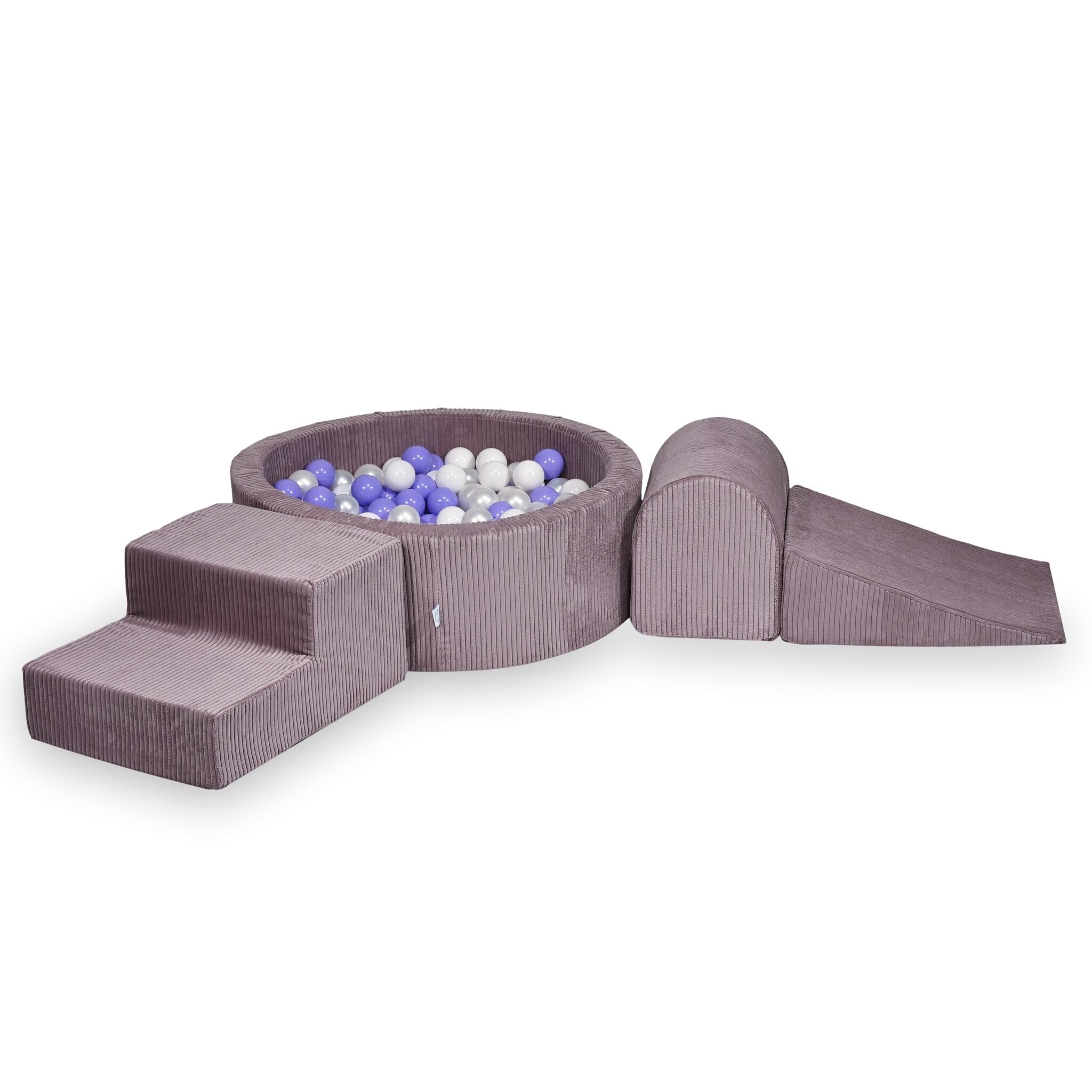 Aire de jeux en mousse avec piscine ronde 90x30 côtelé lavende +200 balles