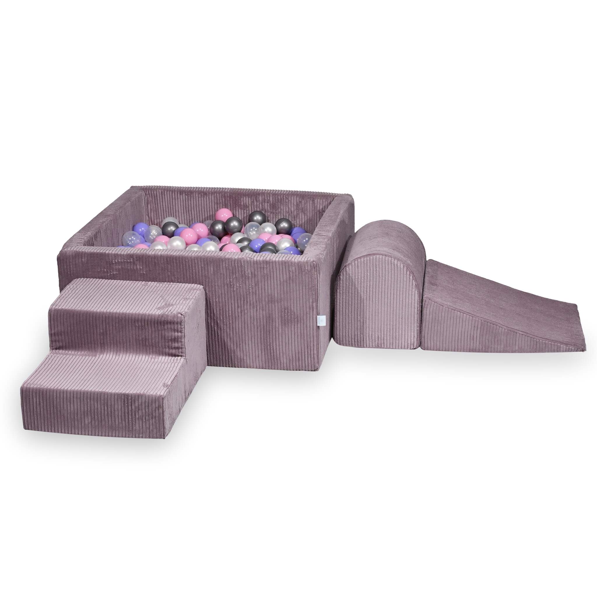 Aire de jeux en mousse avec piscine à balles carrée set de jeu enfant 90x90x40 côtelé lavende + 400 balles