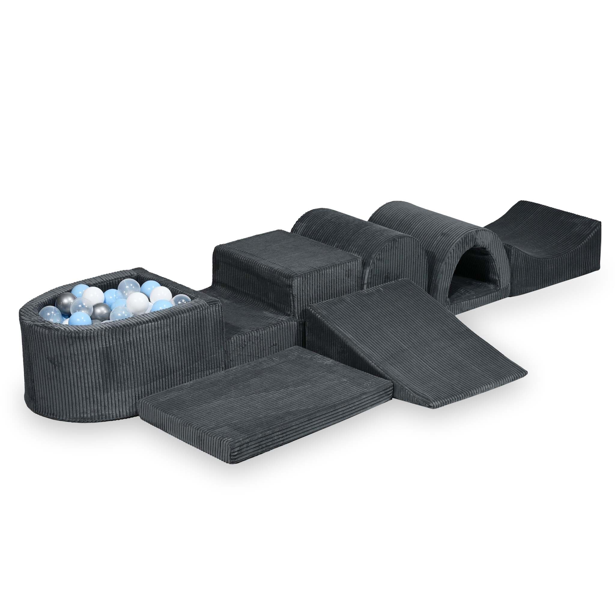 Plus grande aire de jeux en mousse avec piscine micro côtelé graphite + 100 balles