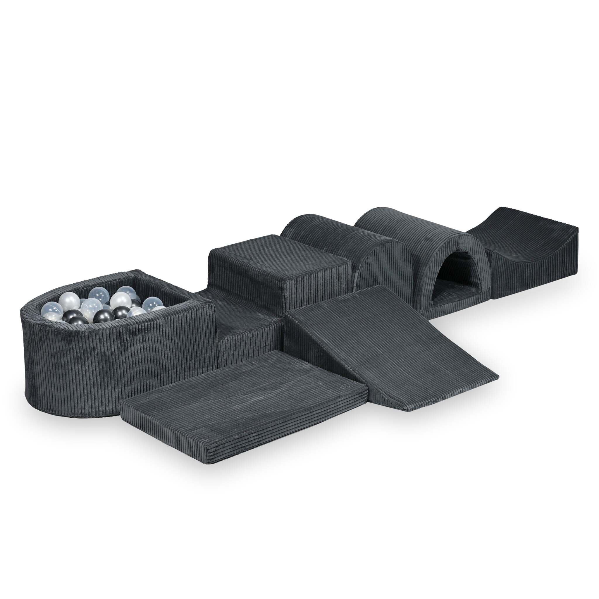 Plus grande aire de jeux en mousse avec piscine micro côtelé graphite + 100 balles