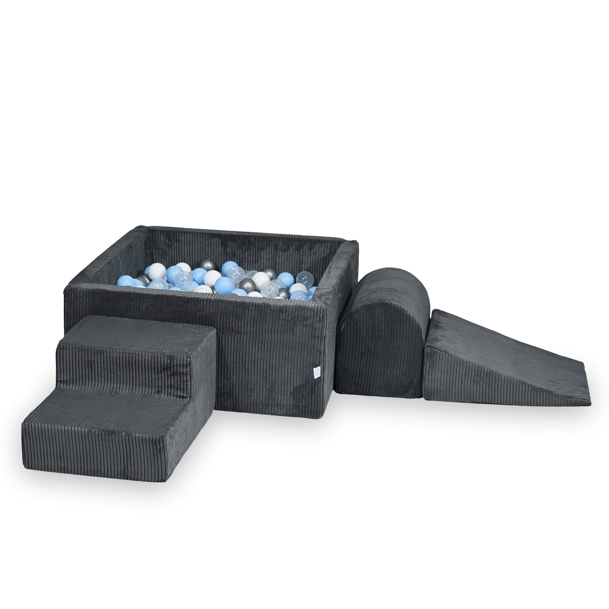 Aire de jeux en mousse avec piscine à balles carrée set de jeu enfant 90x90x40 côtelé graphite + 400 balles