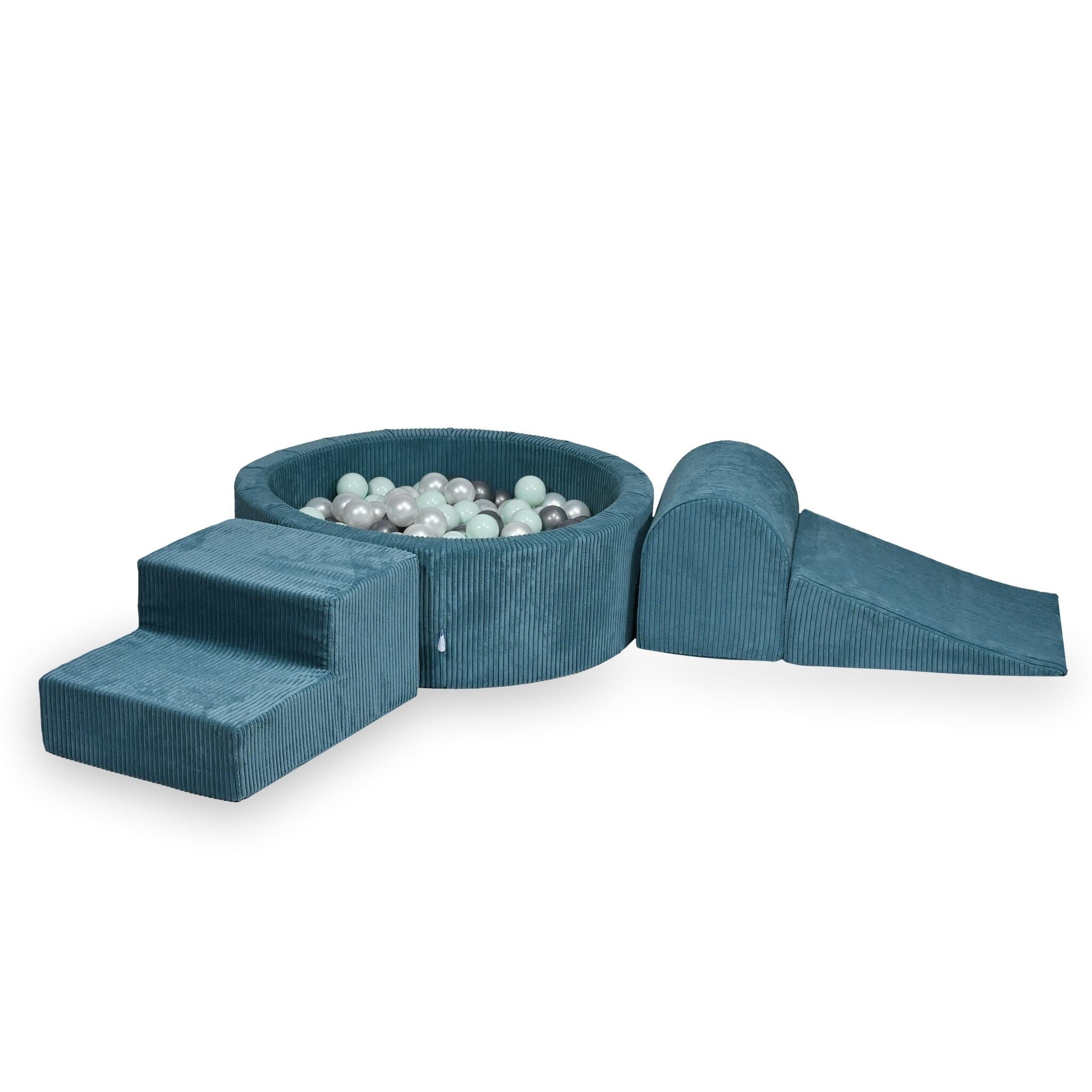 Aire de jeux en mousse avec piscine ronde 90x30 côtelé bleu +200 balles