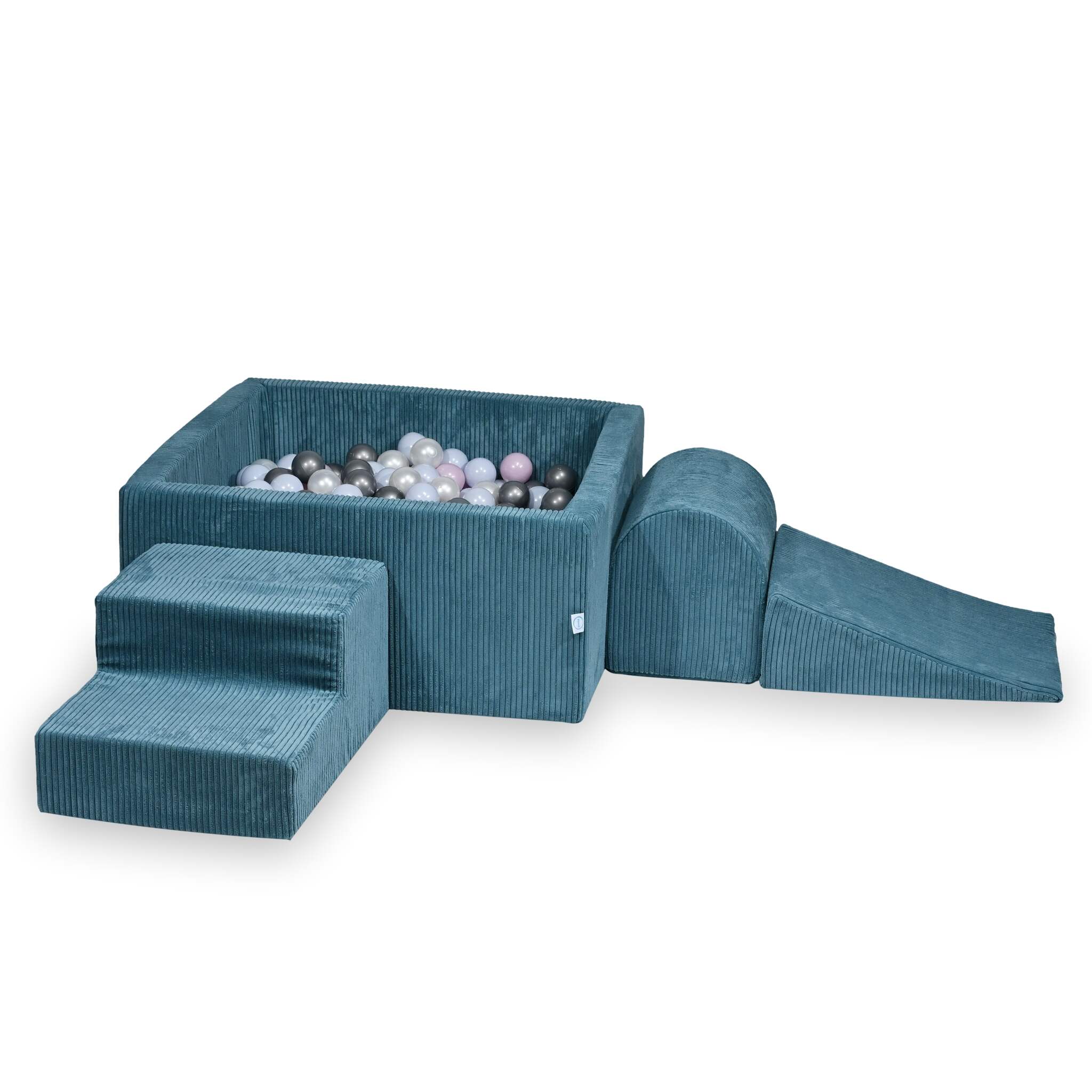 Aire de jeux en mousse avec piscine à balles carrée set de jeu enfant 90x90x40 côtelé bleu + 400 balles