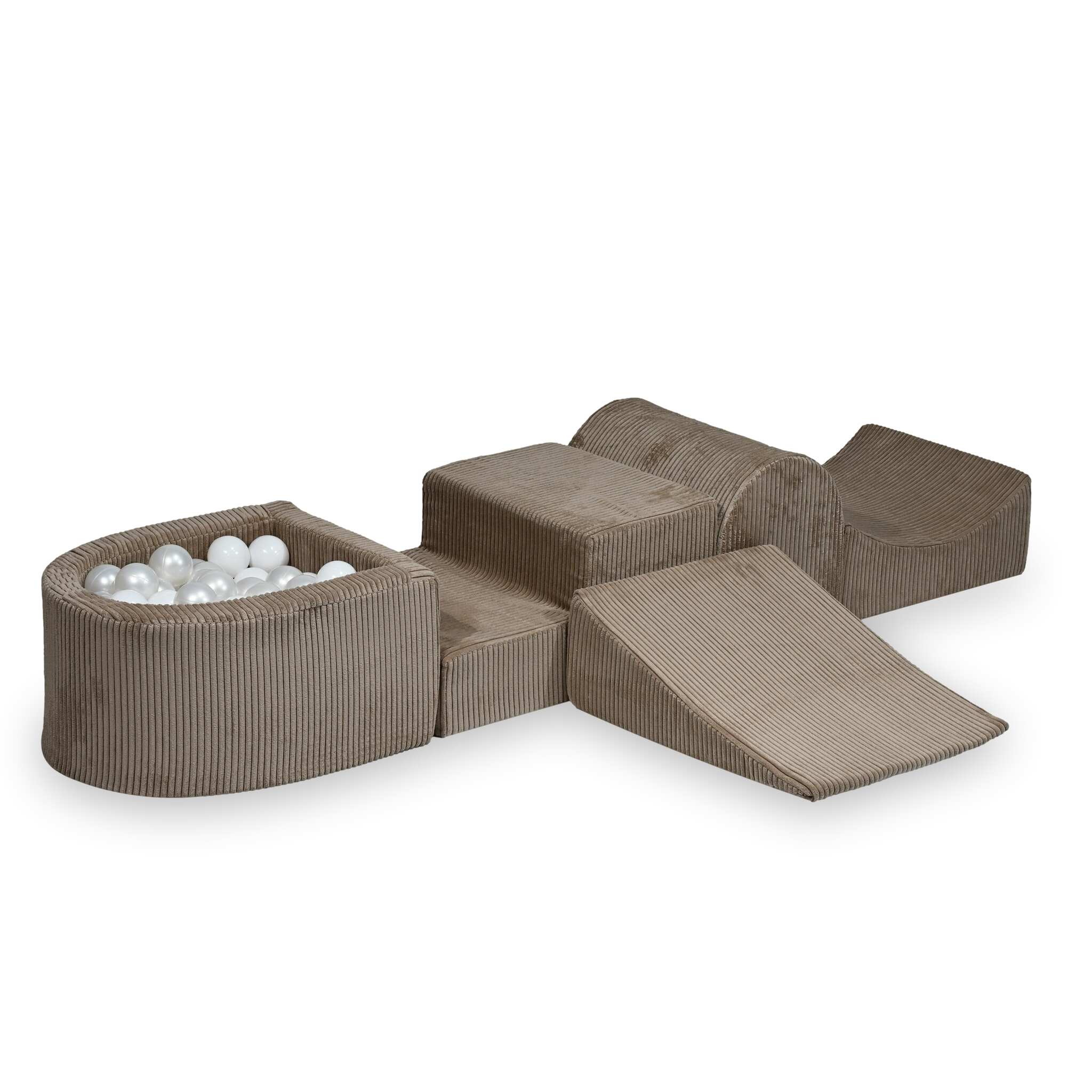 Aire de jeux en mousse avec colline et piscine micro côtelé toffee + 100 balles