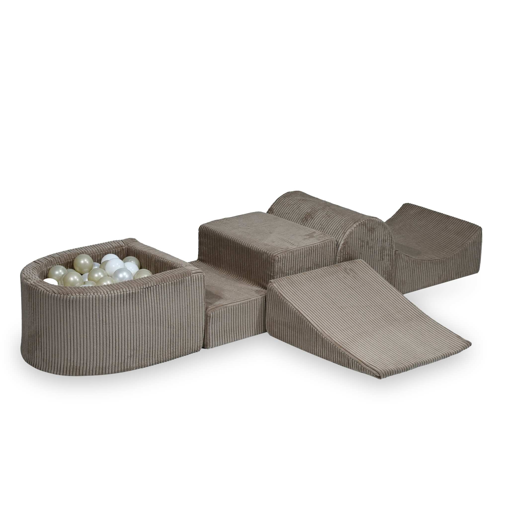 Aire de jeux en mousse avec colline et piscine micro côtelé toffee + 100 balles