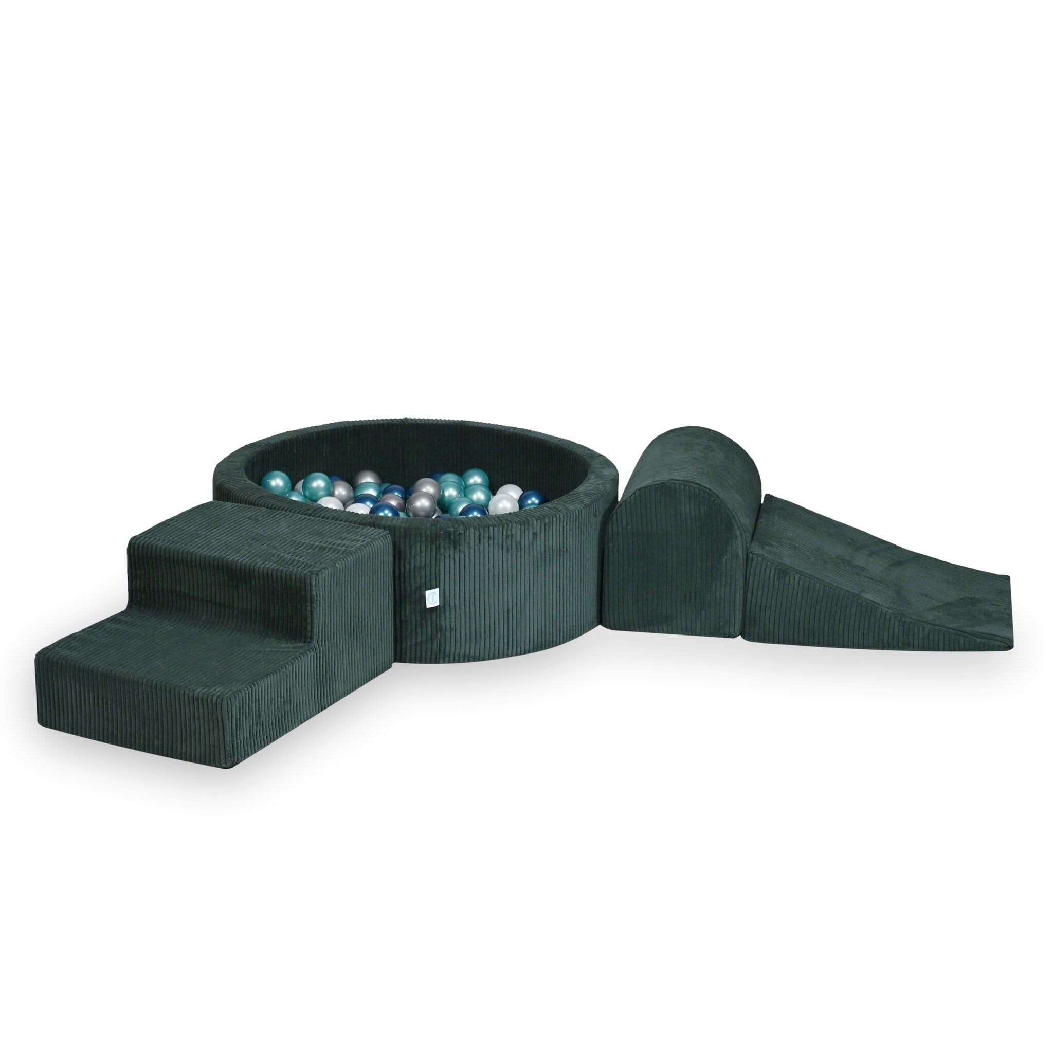 Aire de jeux en mousse avec piscine ronde 90x30 côtelé vert +200 balles