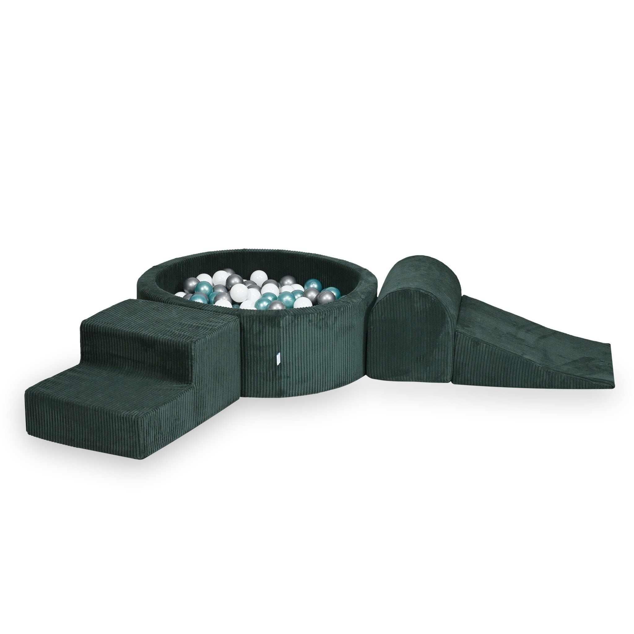 Aire de jeux en mousse avec piscine ronde 90x30 côtelé vert +200 balles