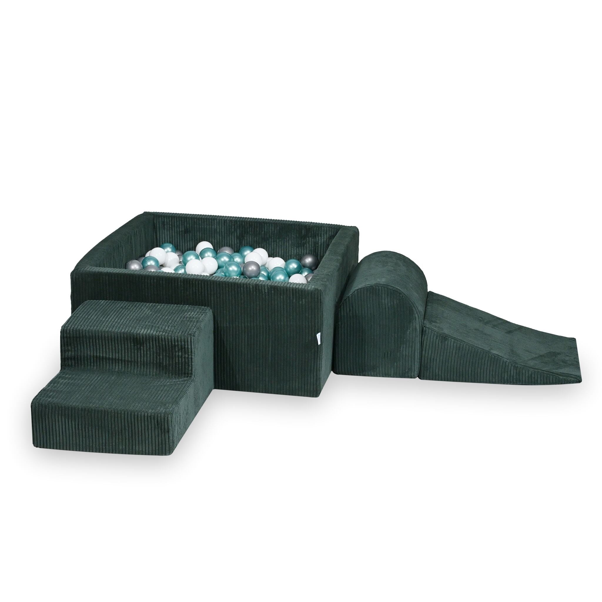Aire de jeux en mousse avec piscine à balles carrée set de jeu enfant 90x90x40 côtelé vert + 400 balles