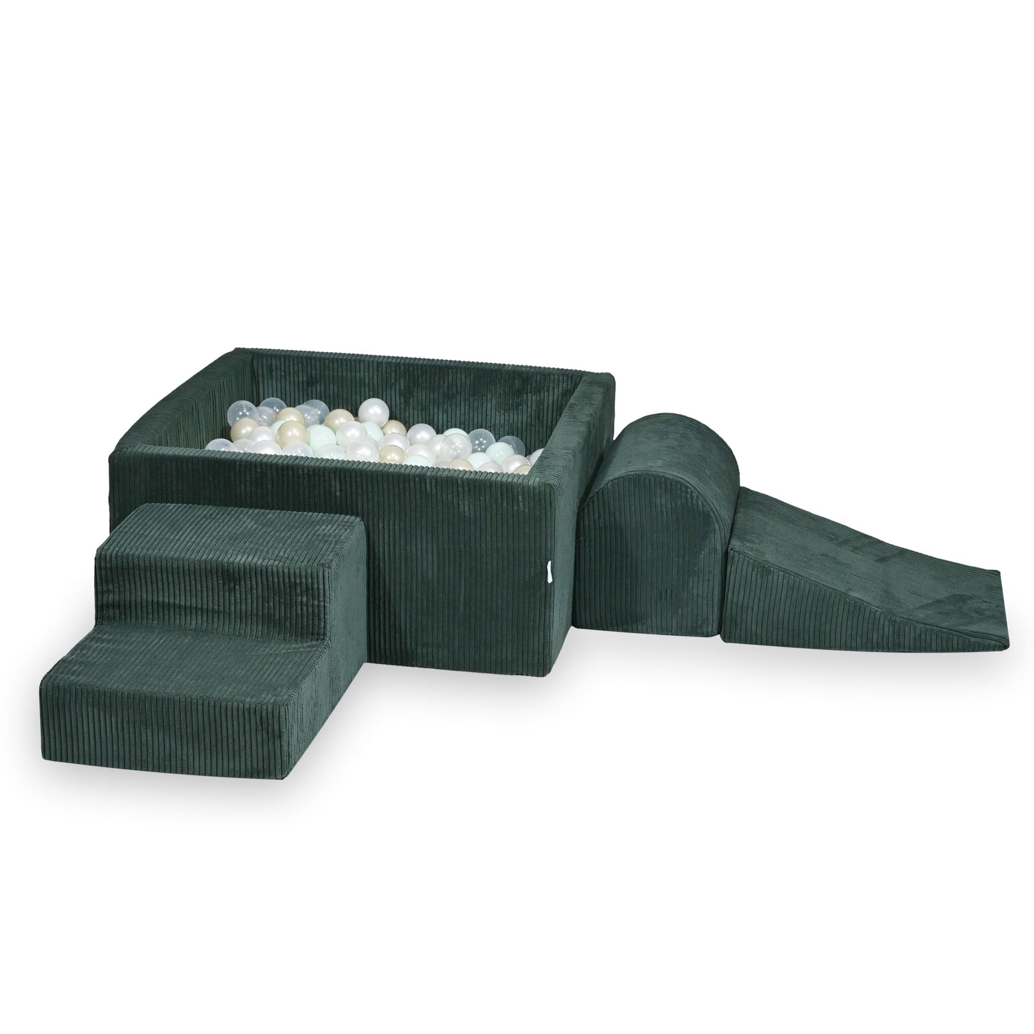 Aire de jeux en mousse avec piscine à balles carrée set de jeu enfant 90x90x40 côtelé vert + 400 balles