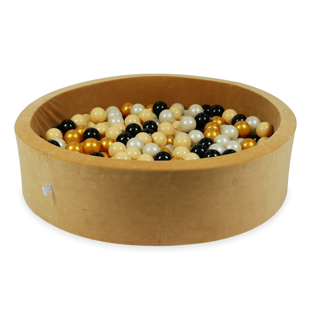 Mimii-Piscine-à Balles-110x30-Velvet-Soft-Carmel-avec-boules-400-pcs-beige-or-clair-or-noir