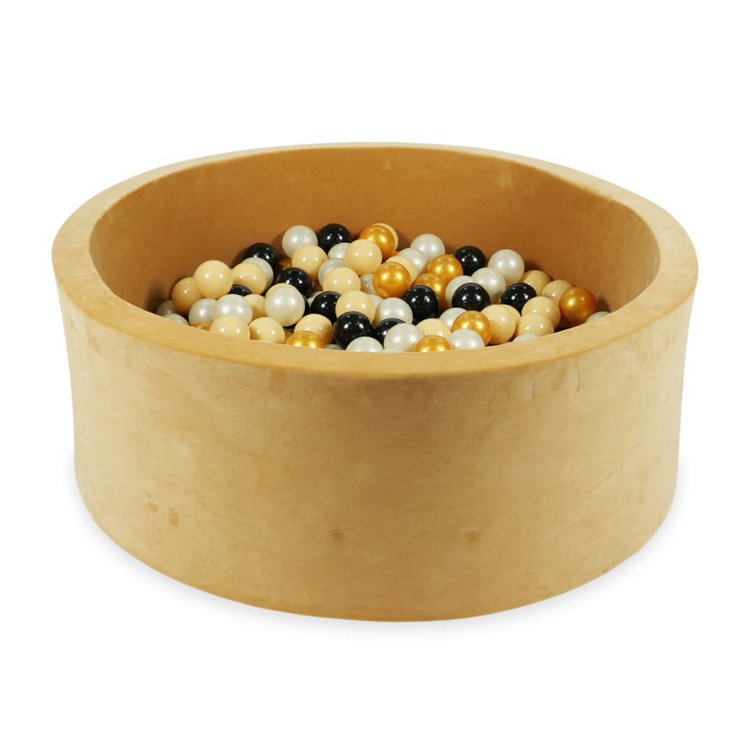 Mimii-Piscine-à Balles-110x40-Velvet-Soft-Carmel-avec-boules-500-pcs-beige-or-clair-or-noir
