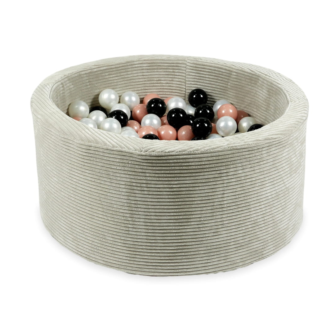 Piscine à Balles 90x40 corduroy gris avec balles 300 pcs (perle, or rose, noir)