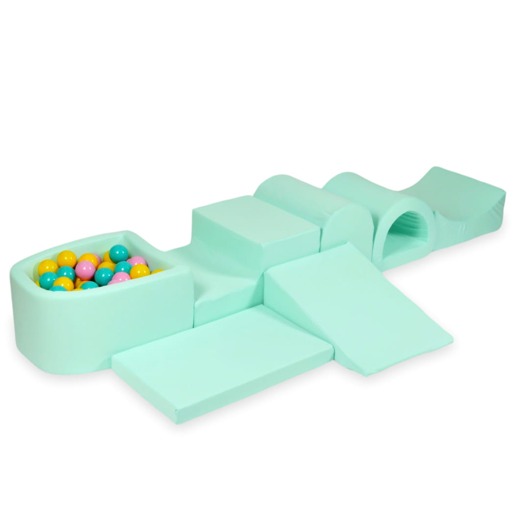 Plus grande aire de jeux en mousse avec micro piscine menthe + 100 balles (violet, rose poudré, turquoise, jaune)