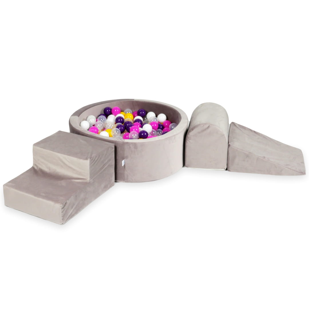 Aire de jeux en mousse avec piscine ronde 90x30 velvet lilac + 200 balles (violet, rose, jaune, blanc, transparent)