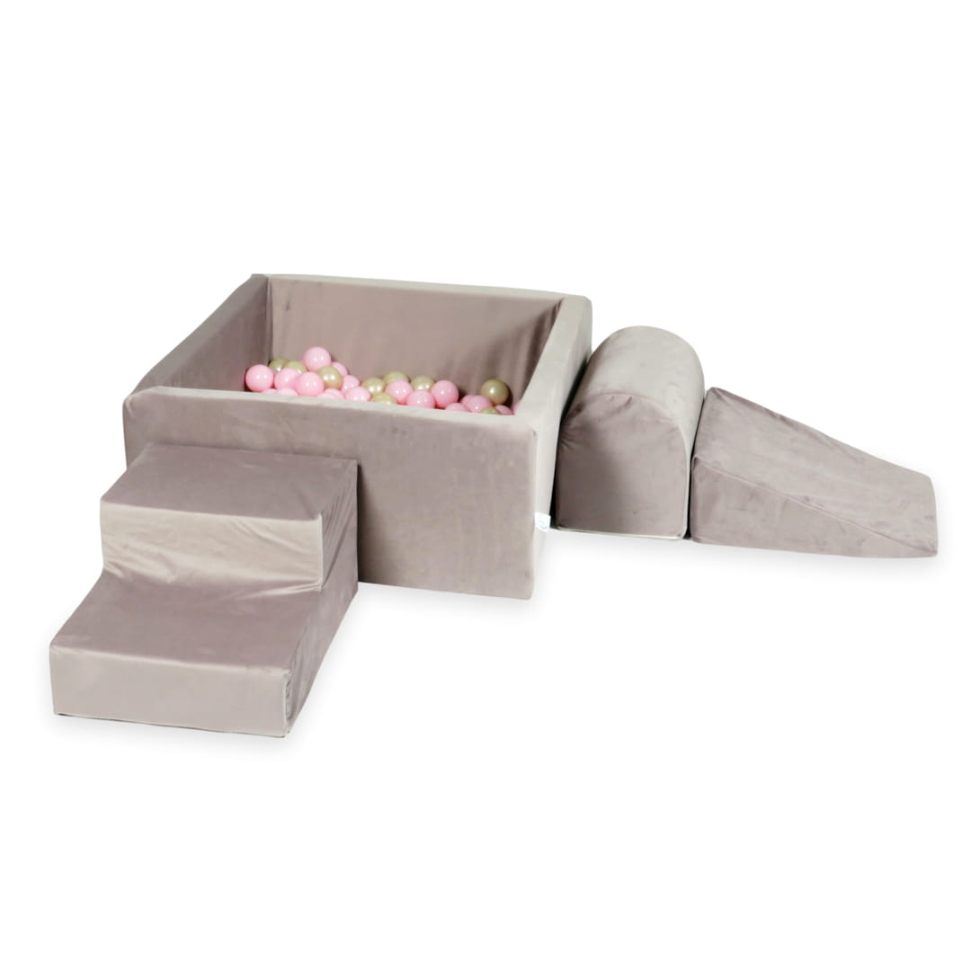 Aire de jeux en mousse avec piscine carrée 90x90x40 velvet lilac + 400 balles (or clair, rose clair)