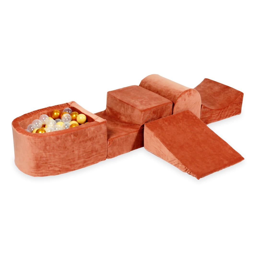 Aire de jeux en mousse avec colline et piscine micro velvet soft canyon clay + 100 balles (beige, or, transparent)