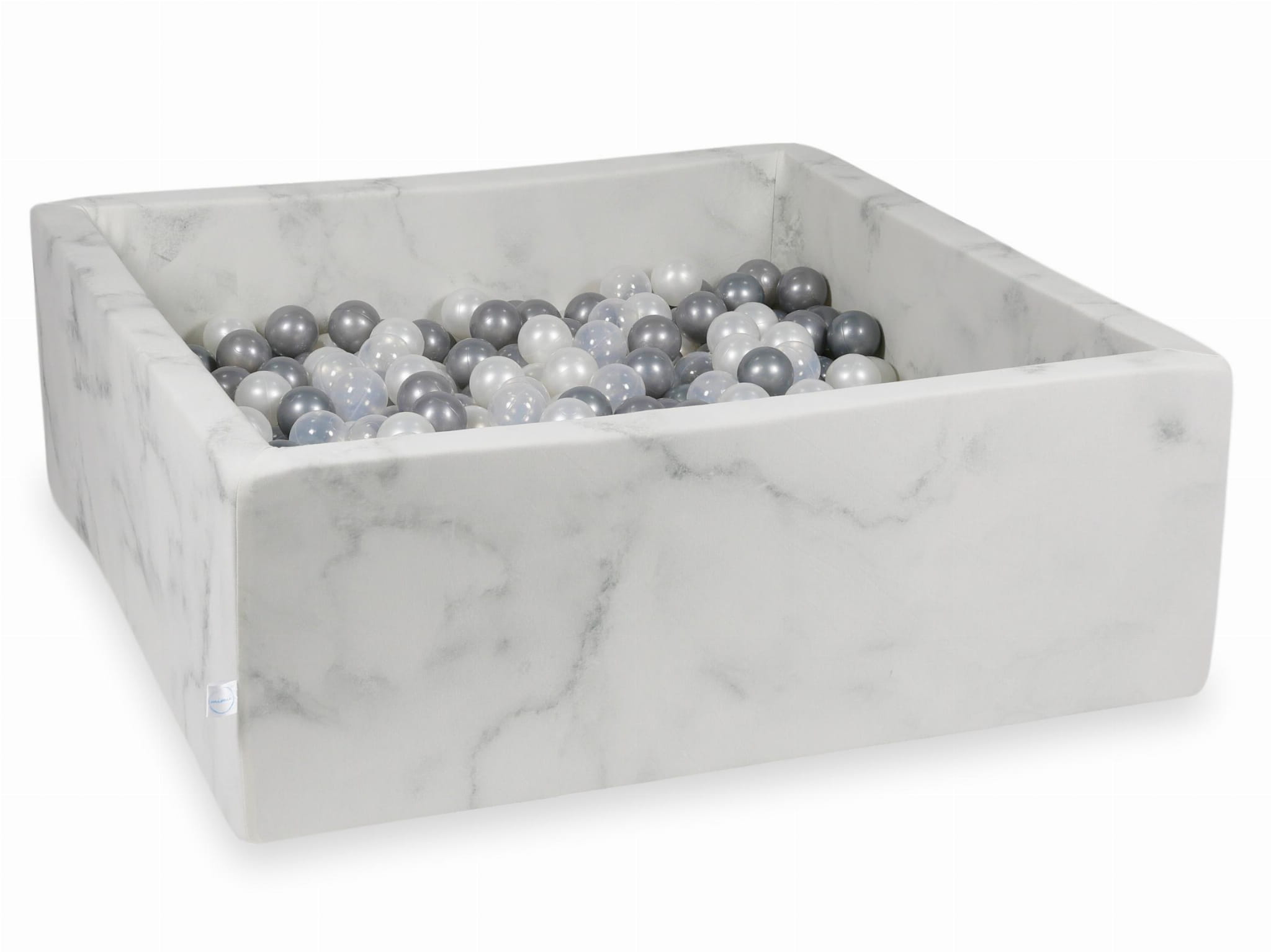 Piscine à Balles 110x110x40 marbre avec balles 600 pcs (perle, transparent, argent)