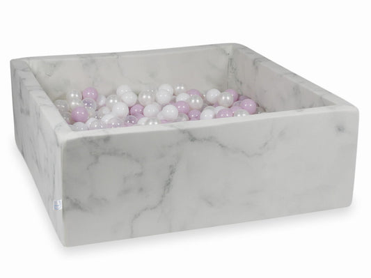 Piscine à Balles 110x110x40 marbre avec balles 600 pcs (rose clair perlé, blanc, transparent, perle)
