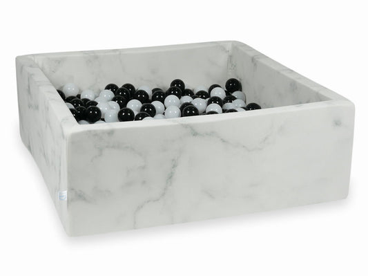 Piscine à Balles 110x110x40 marbre avec balles 600 pcs (noir, pull blanc)