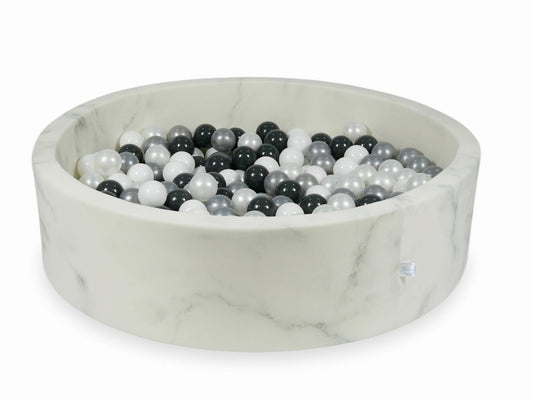 Piscine à Balles 110x30 marbre avec balles 400 pcs (blanc, perle, argent, graphite)
