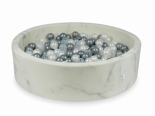 Piscine à Balles 110x30 marbre avec balles 400 pcs (perle, transparent, argent)