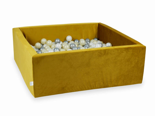 Piscine à Balles 110x110x40 Velvet dore avec balles 600 pcs (or clair, argent, perle)