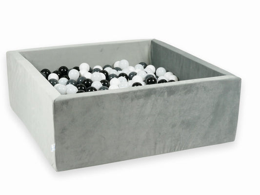 Piscine à Balles 110x110x40 Velvet gris avec balles 600 pcs (transparent, blanc, perlé, rose clair, or rose)