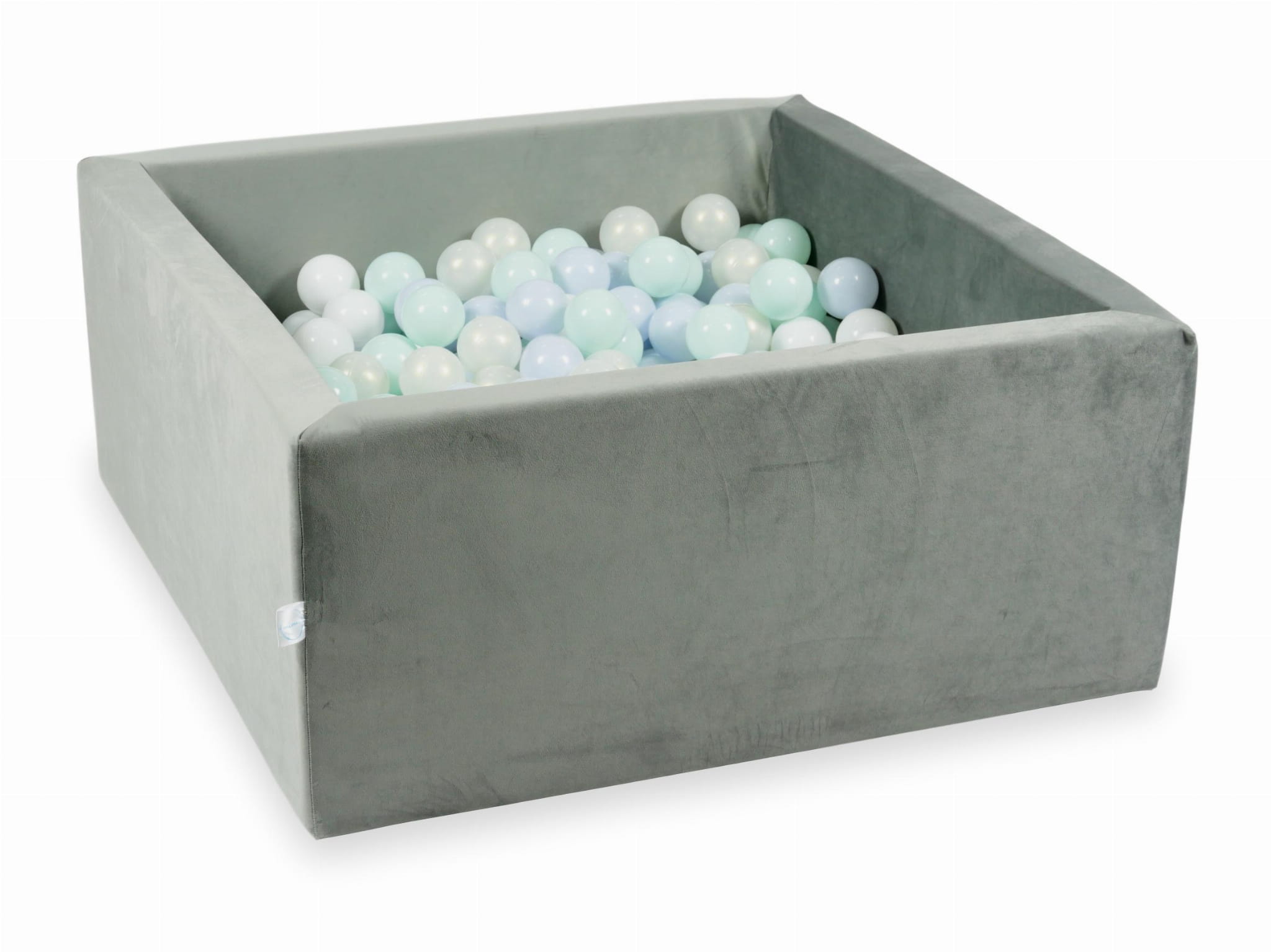 Piscine à Balles 90x90x40 Velvet gris avec balles 400 pcs (bleu perle claire, menthe clair, iridescent, blanc)