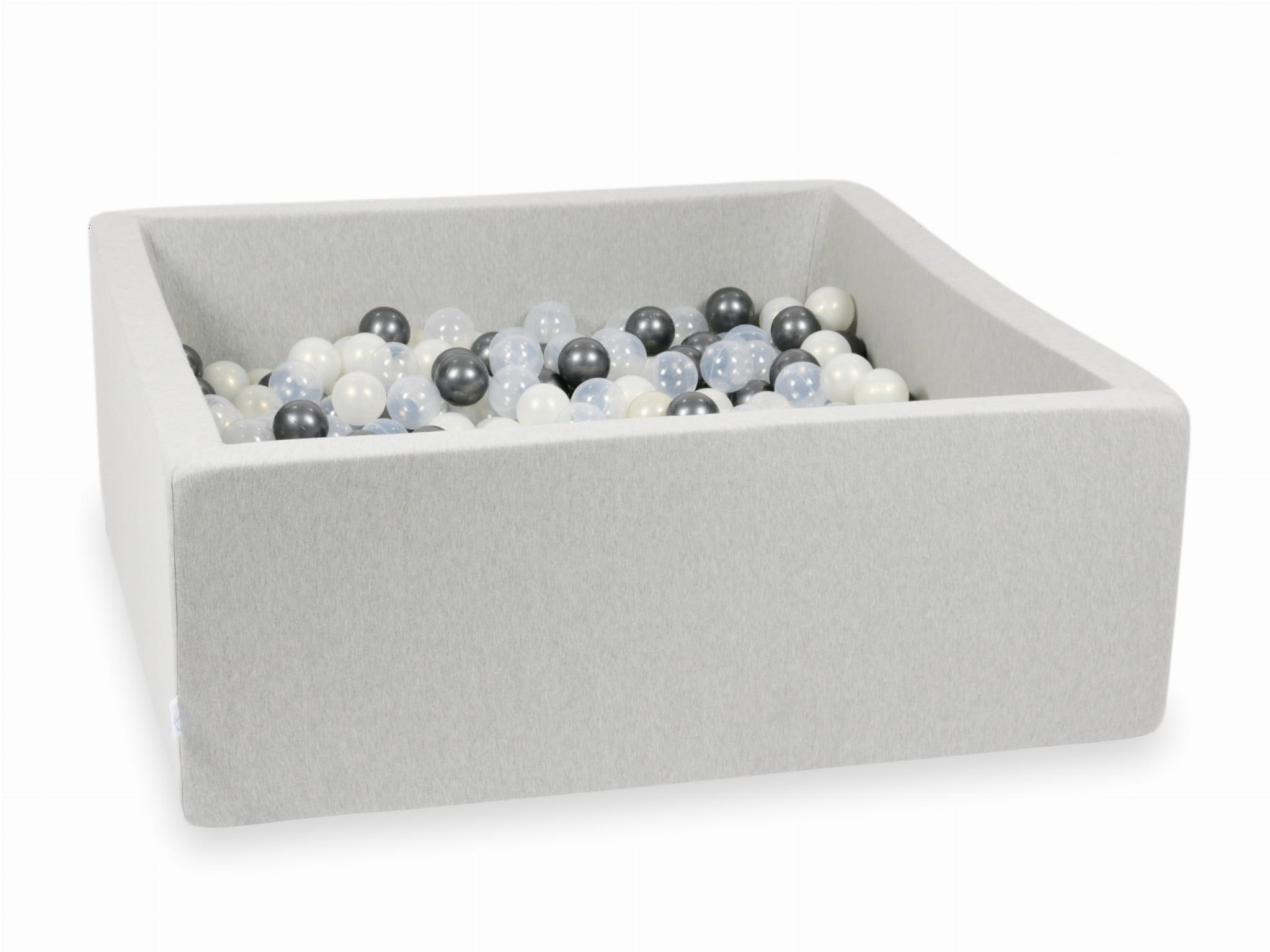 Piscine à Balles 110x110x40 gris clair avec balles 600 pcs (transparent, graphite métallique, iridescentes)