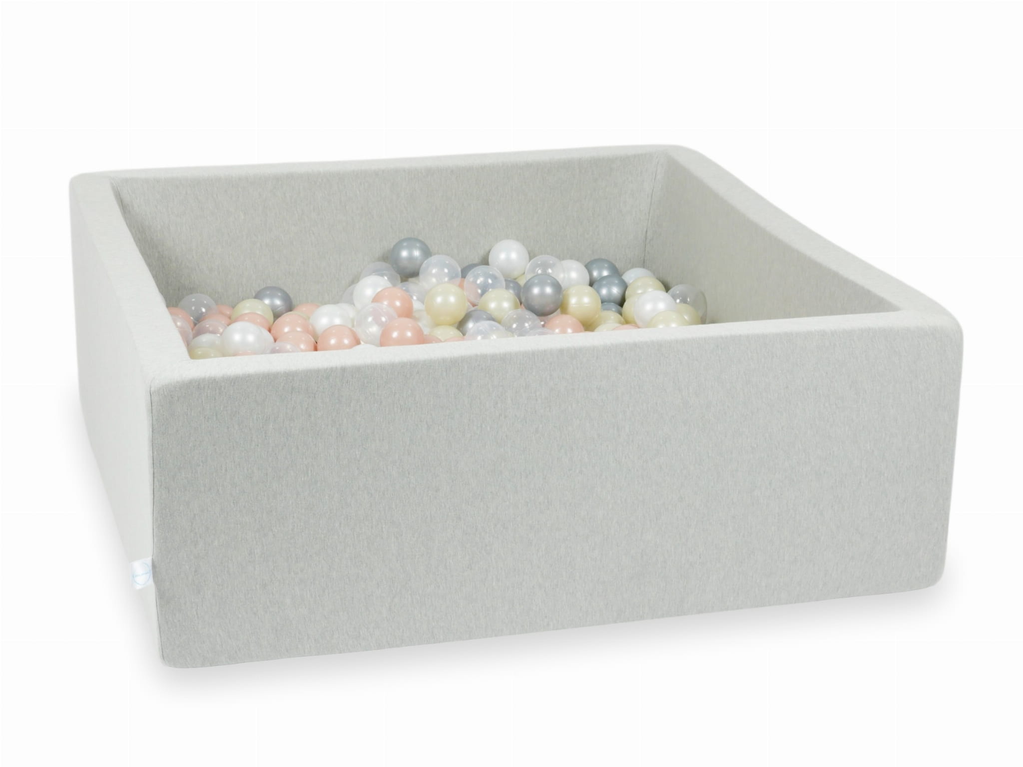 Piscine à Balles 110x110x40 gris clair avec balles 600 pcs (transparent, perlé, argent, or rose, or clair)