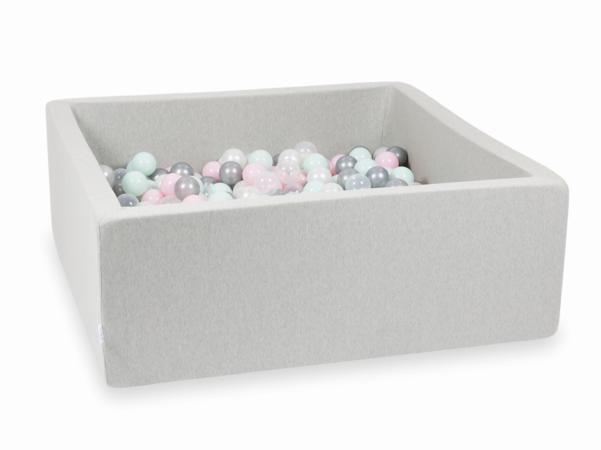 Piscine à Balles 110x110x40 gris clair avec balles 600 pcs (transparent, perle, argent, rose clair, menthe claire)