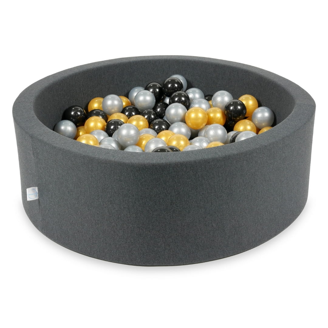 Mimii-Piscine-à Balles-90x30-graphite-avec-boules-200-pcs-argent-or-noir