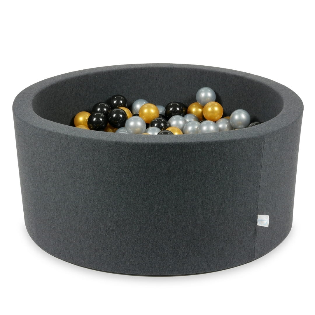 Piscine à Balles 90x40 graphite avec balles 300 pcs (argent, or, noir)