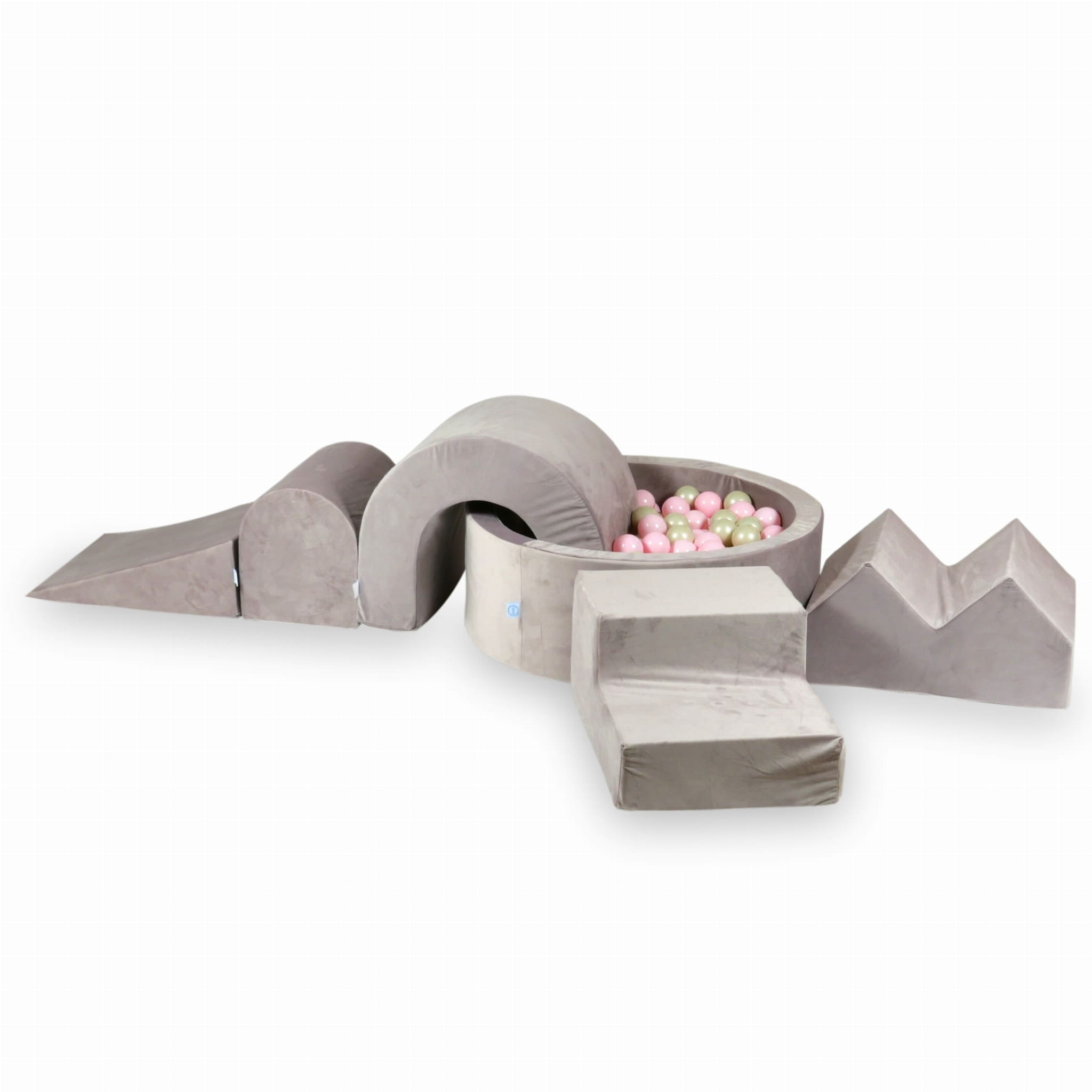 Aire de jeux en mousse avec piscine ronde 90x30 Velvet Lilas + 5 éléments + 200 balles (rose clair, or clair)