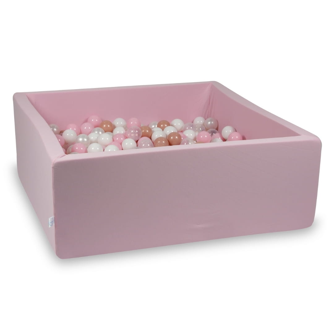 Piscine à Balles 110x110x40 rose poudré avec balles 600 pcs (transparent, blanc, perle, rose clair, or rose)