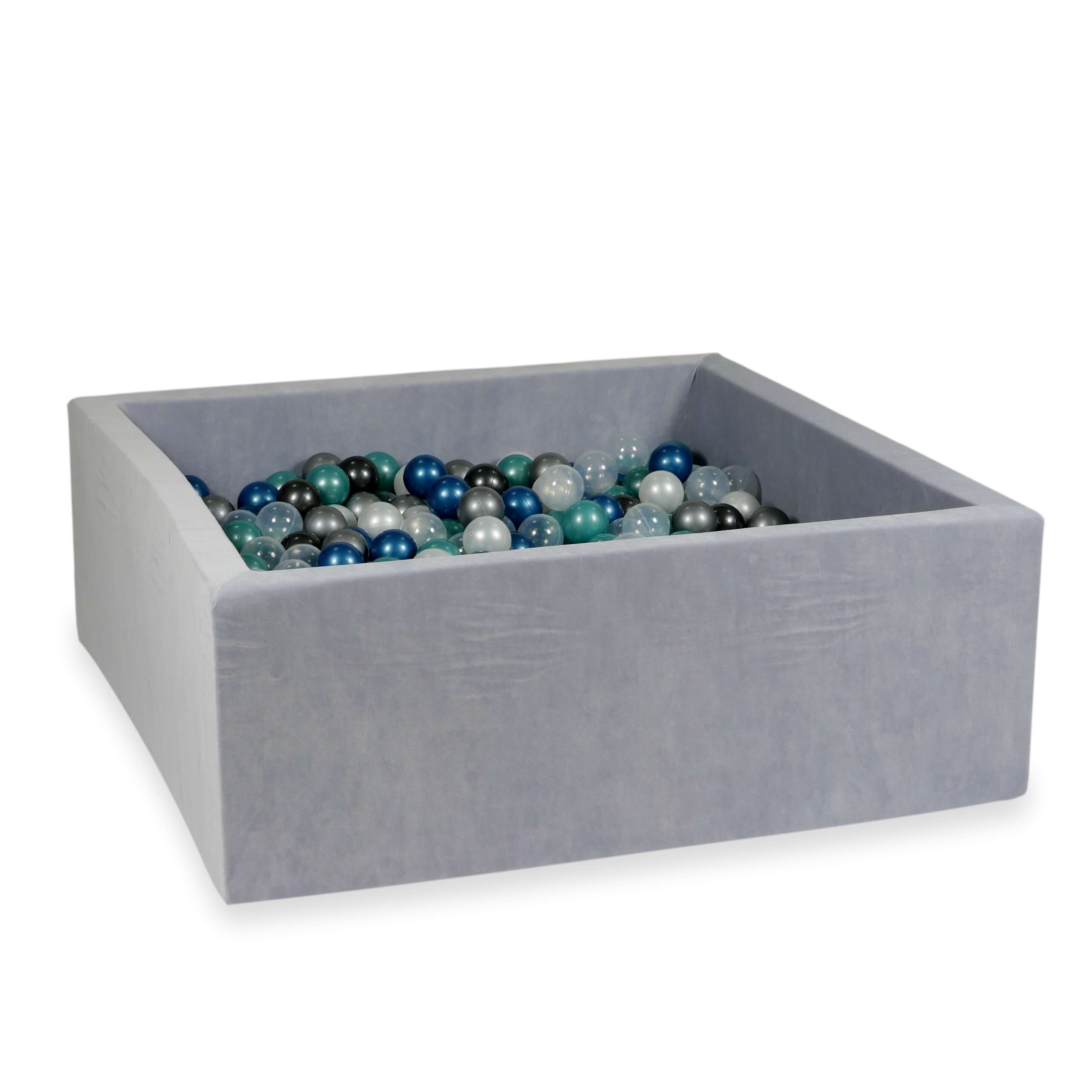 Piscine à Balles 110x110x40 Velvet Soft gris clair avec balles 600 pcs (turquoise métallique, bleu métallique, argent, graphite métallique, transparent, perle)