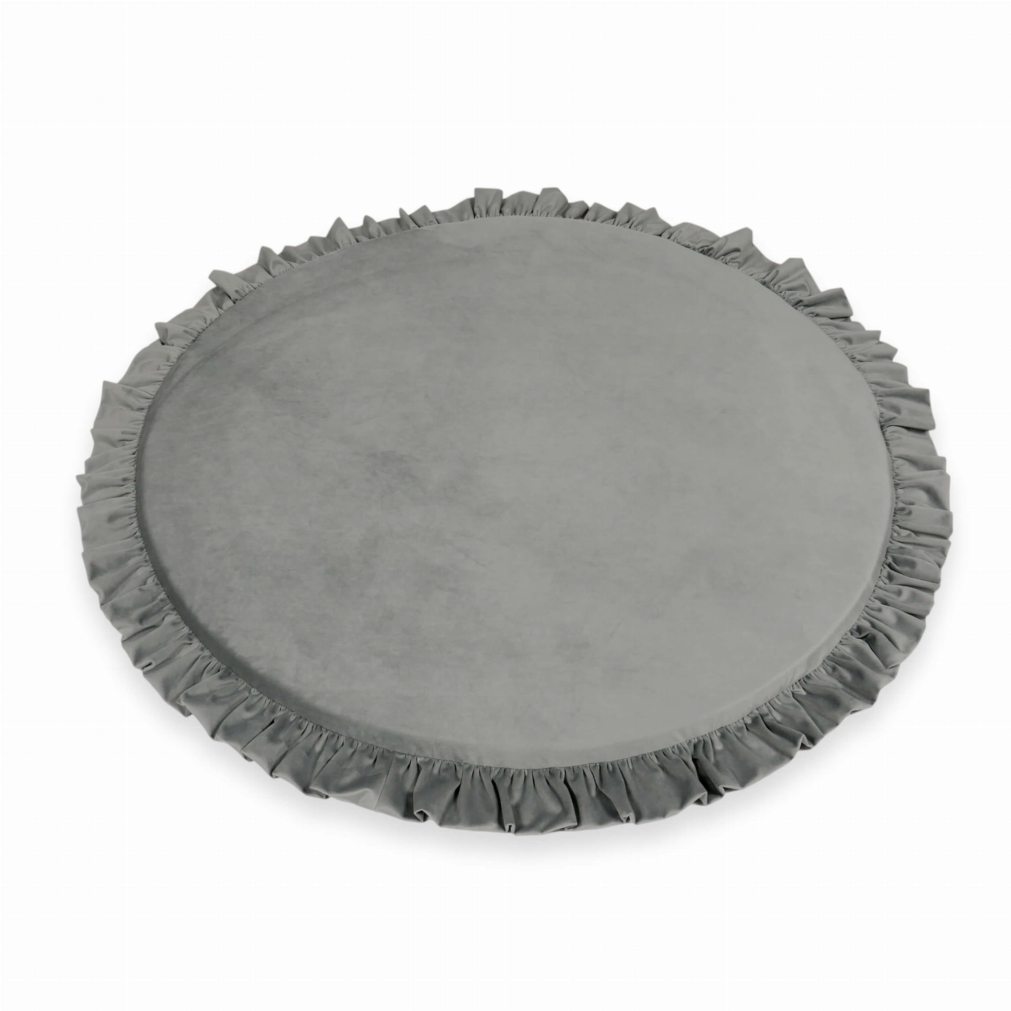 Tapis de jeu 100cm pour bébé rond avec volant, Velvet gris