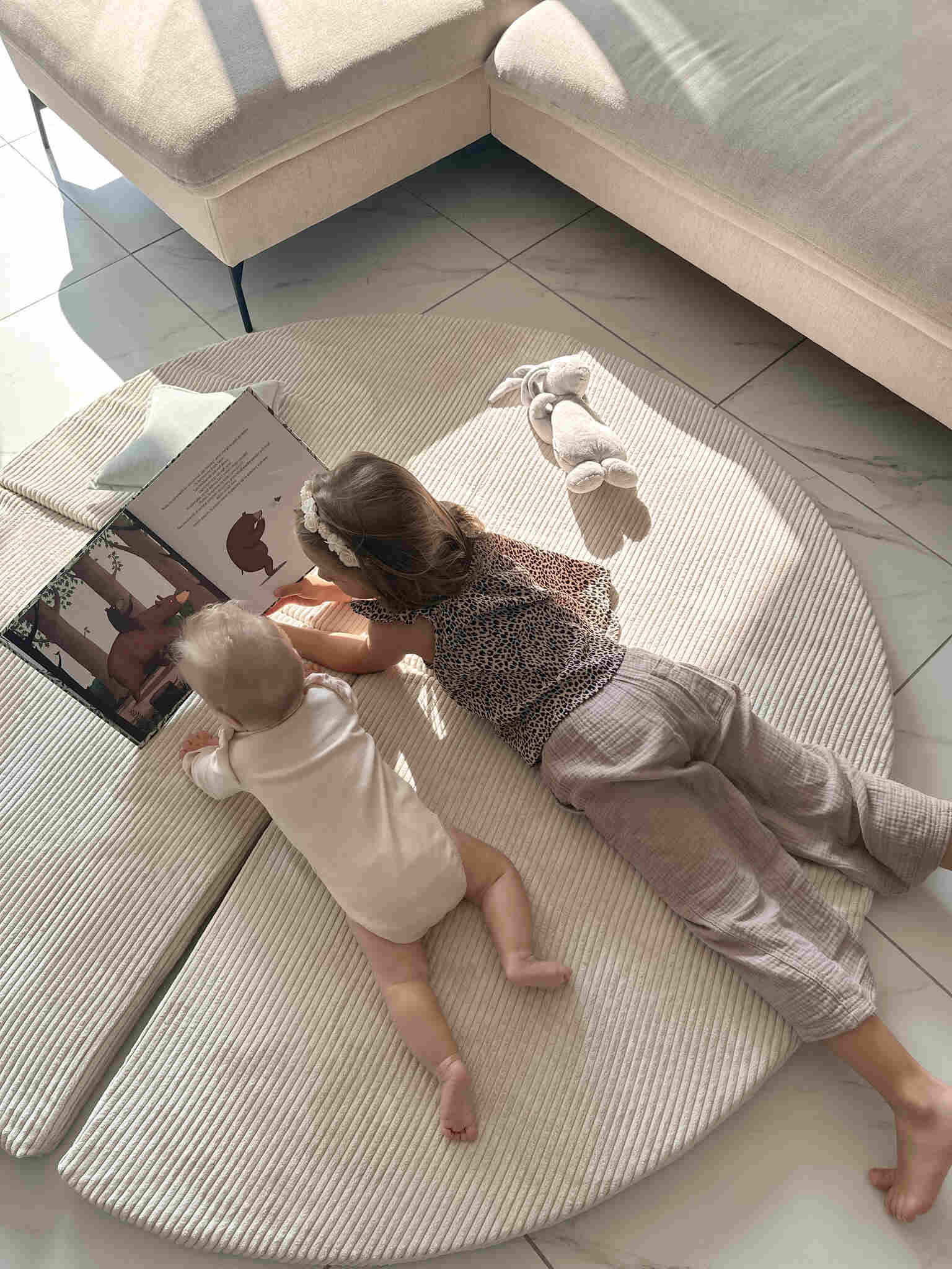 Tapis de jeu 160cm pour bébé, rond pliable, Velours Côtelé Beige