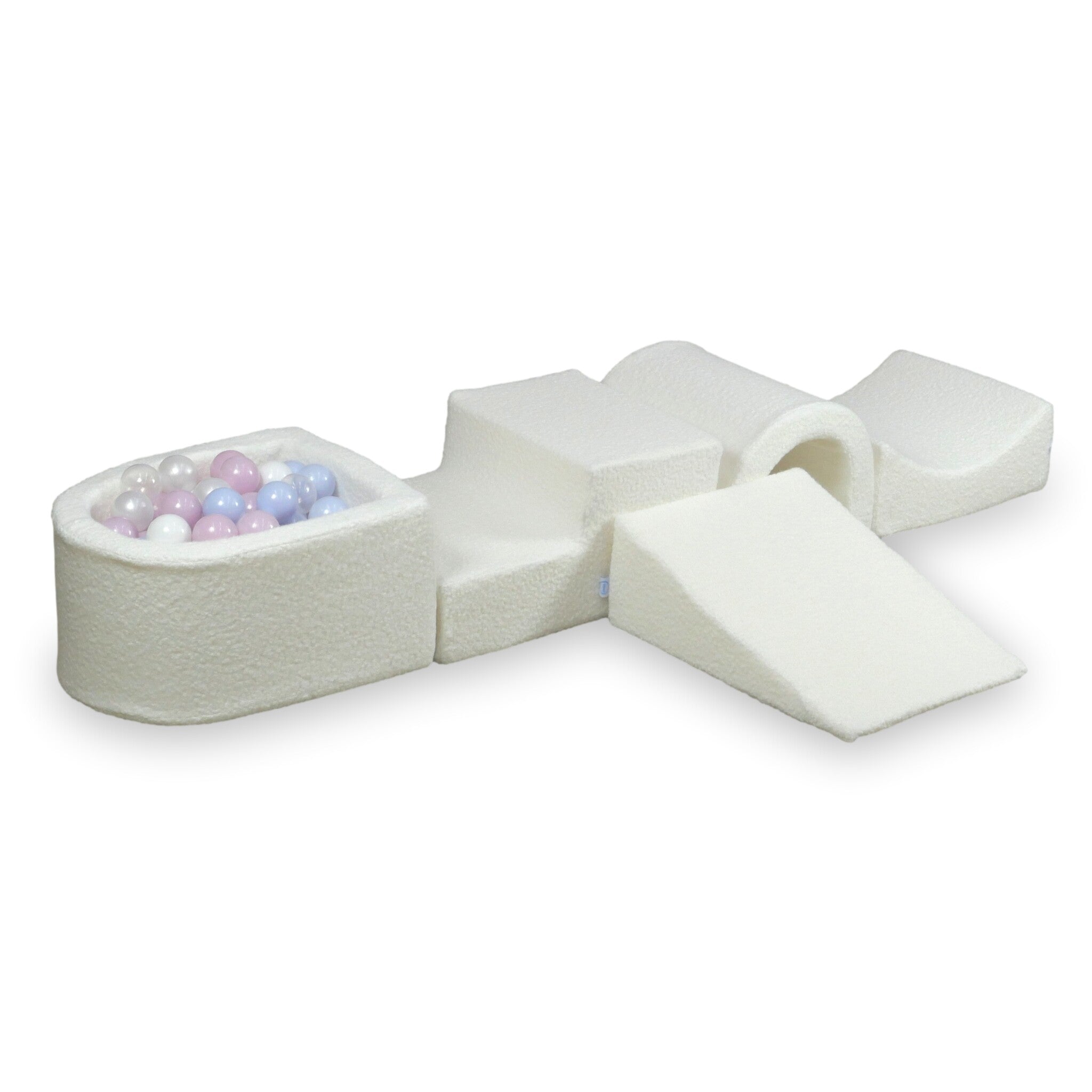 Aire de jeux en mousse avec pont et piscine micro Boucle Blanc + 100 balles