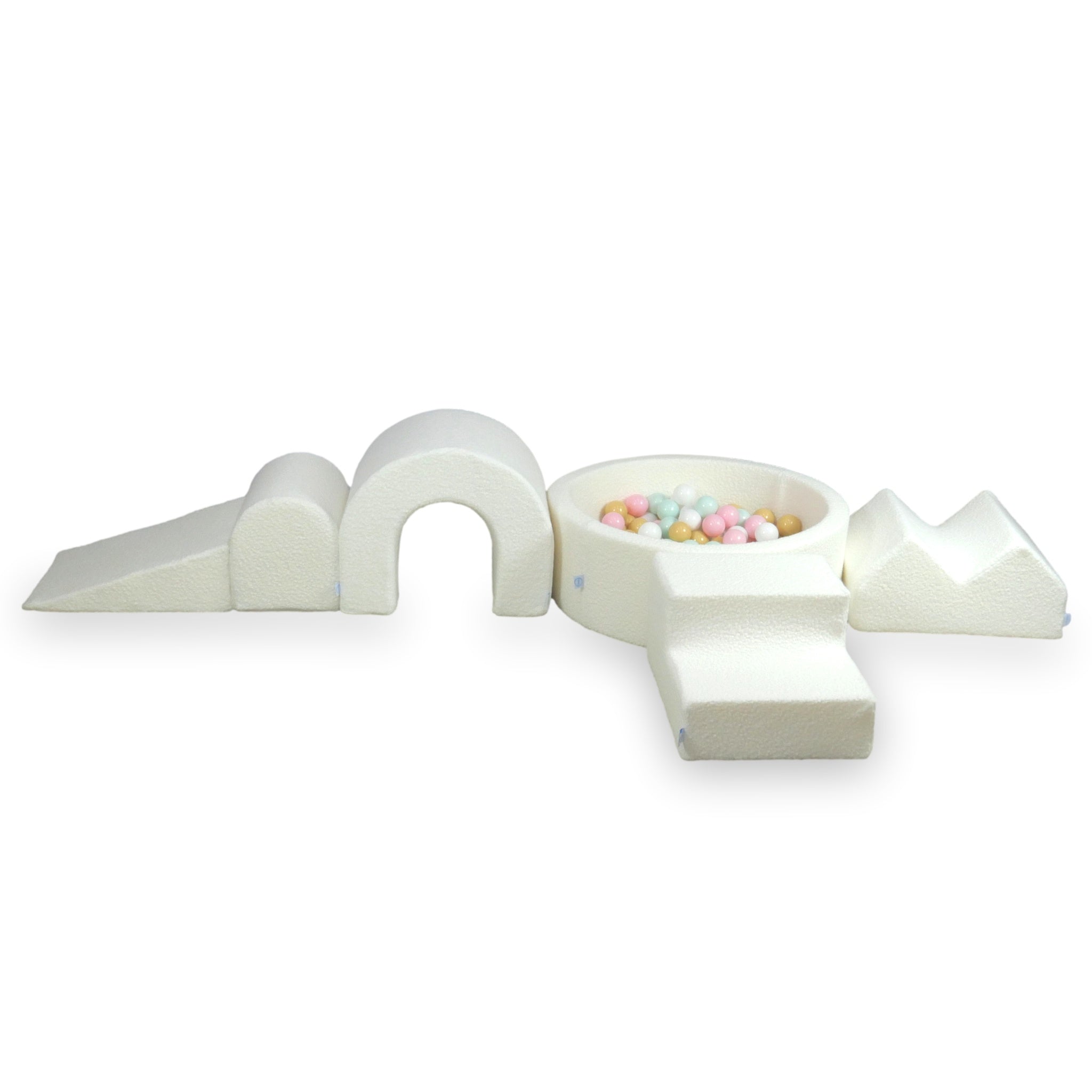 Aire de jeux en mousse avec piscine ronde 90x30 Boucle Blanc + 5 éléments + 200 balles