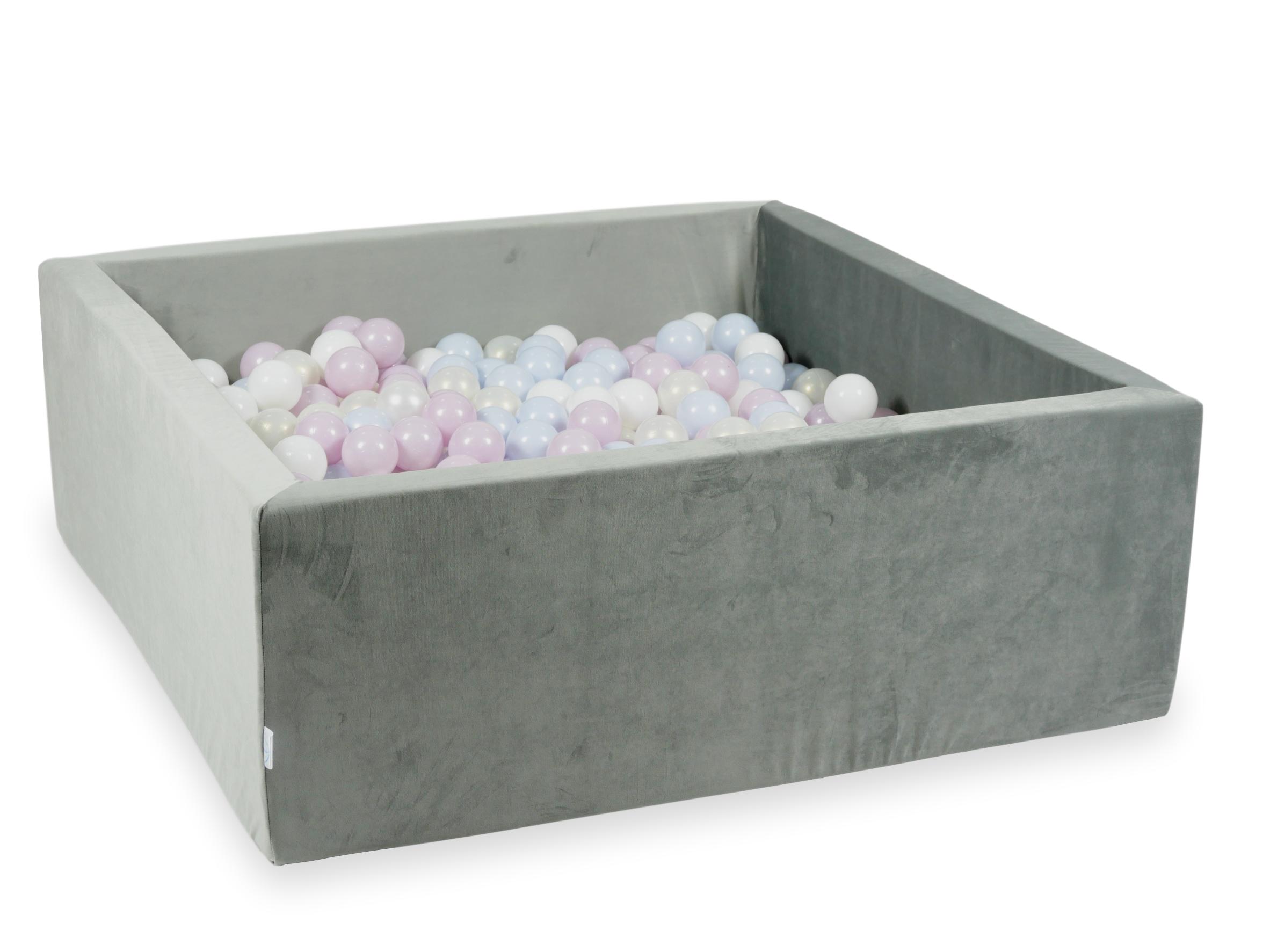 Piscine à balles carrée 110x110x40 cm en velours velvet Gris, 600 balles