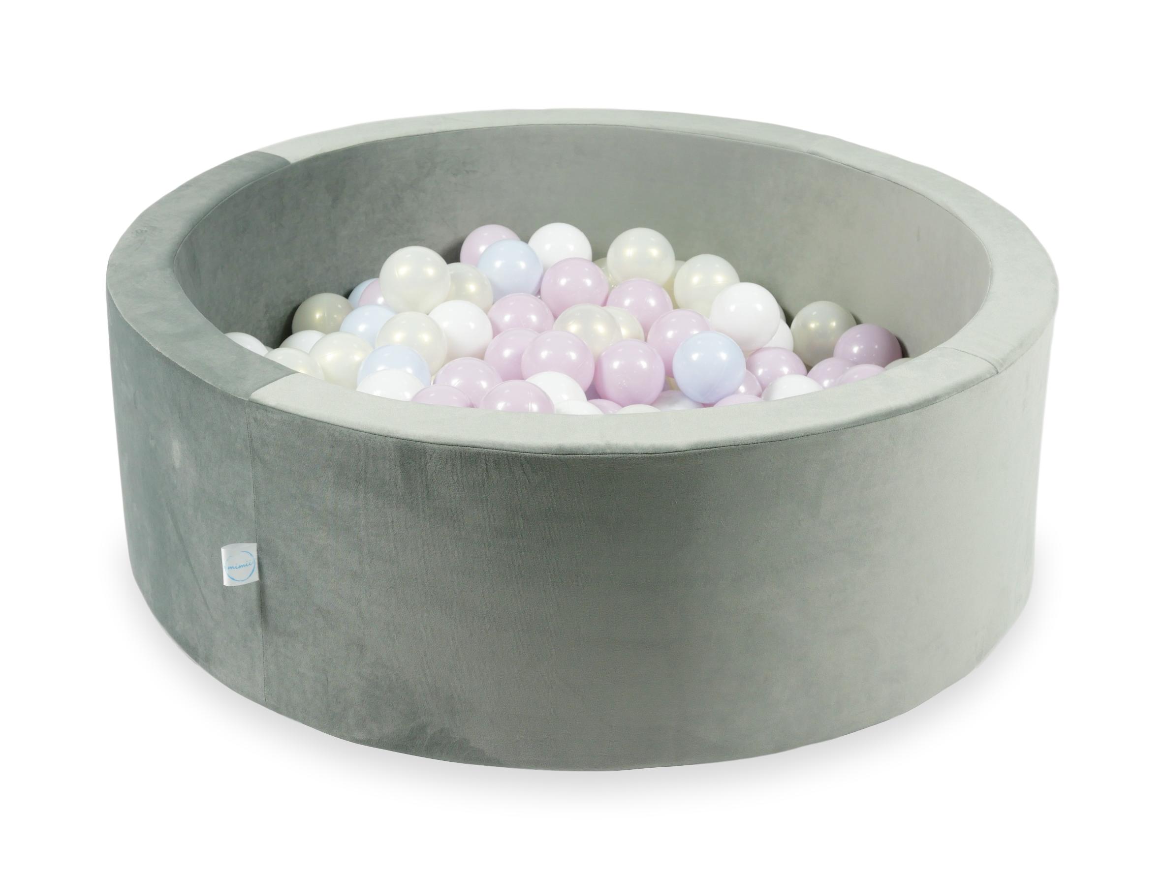 Piscine à balles en velours velvet gris 90x30 cm avec 200 balles