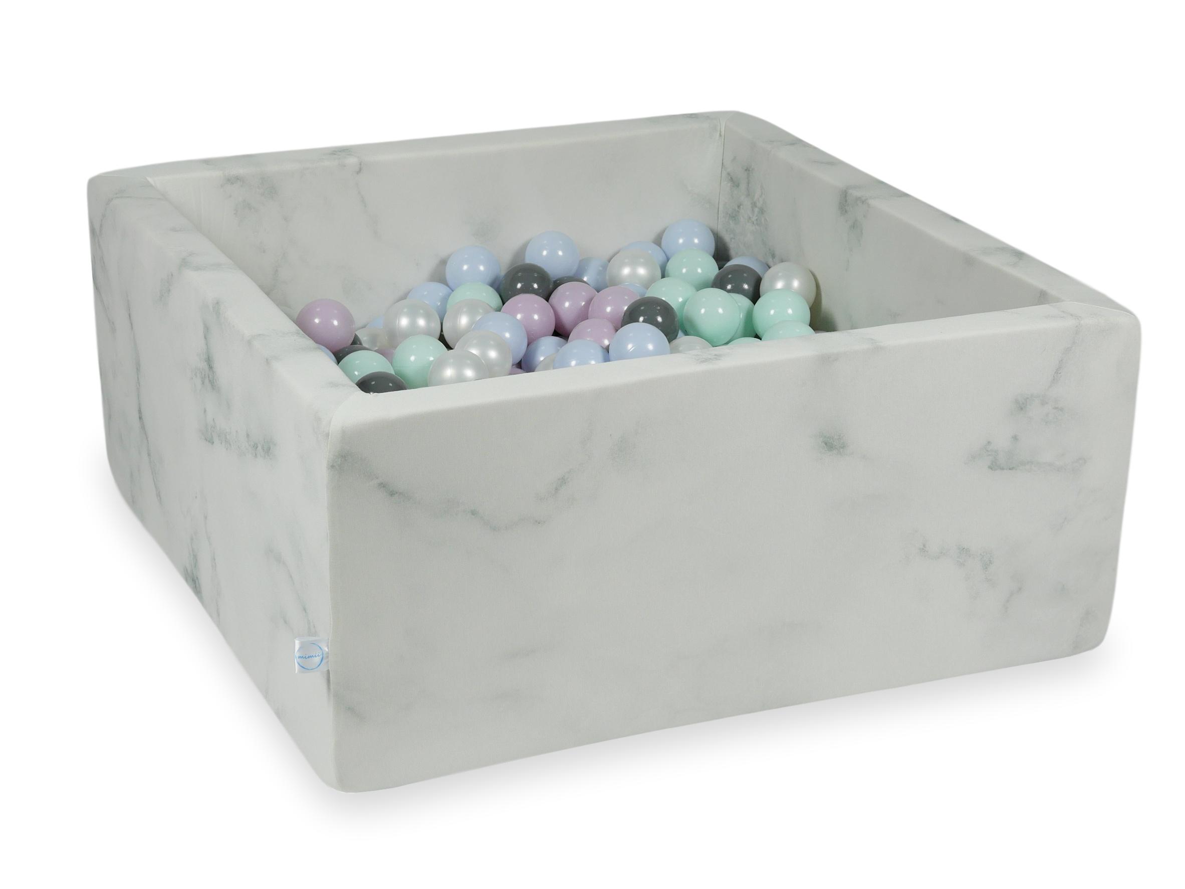 Piscine à balles carrée 90x90x40 cm en velours Marble, 400 balles