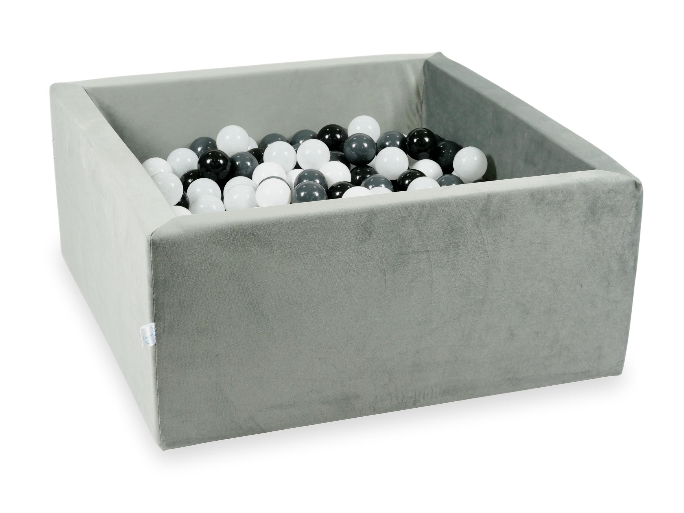 Piscine à balles carrée 90x90x40 cm en velours velvet Gris, 400 balles