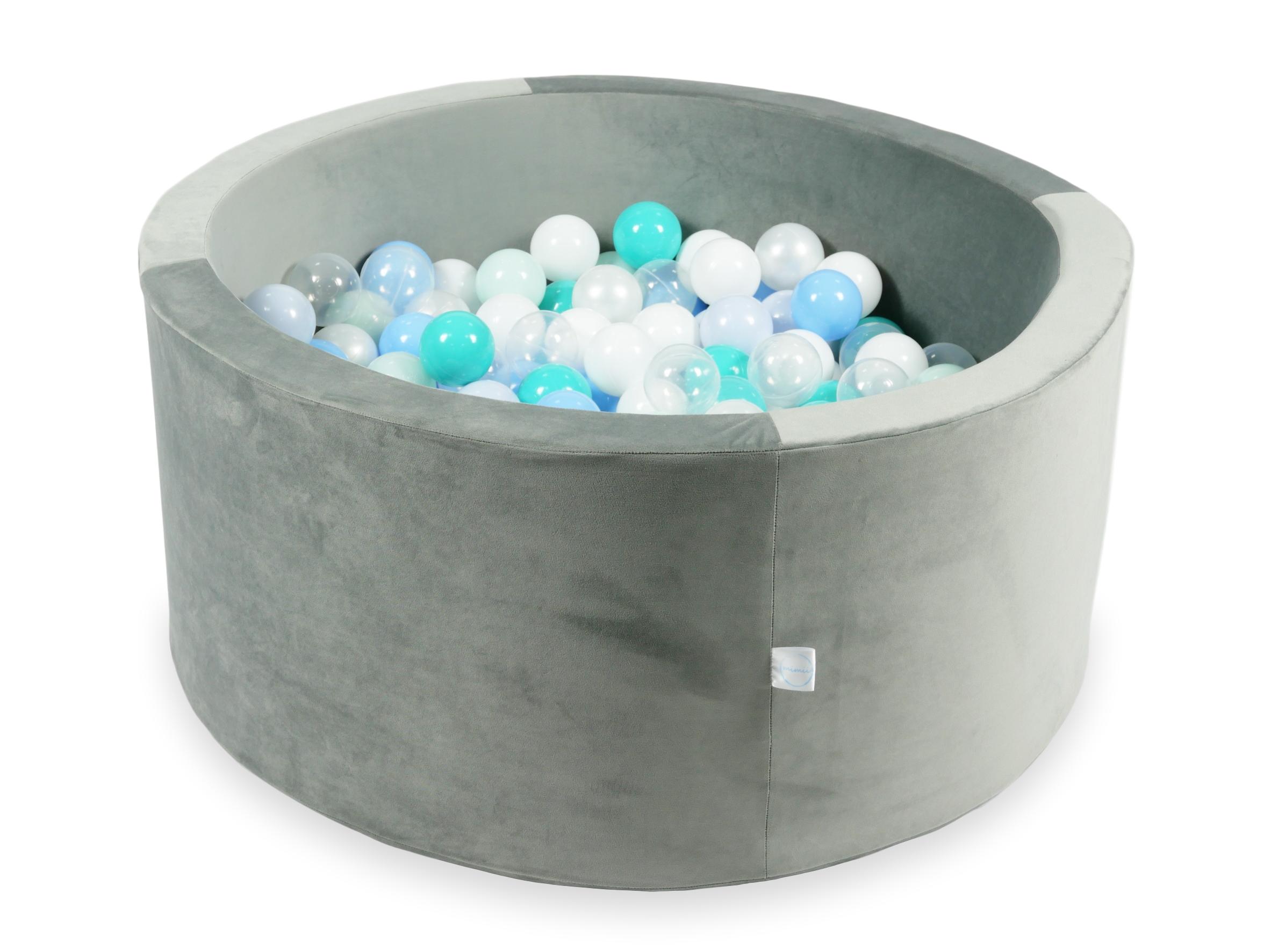 Piscine à balles en velours velvet gris 90x40 cm avec 300 balles