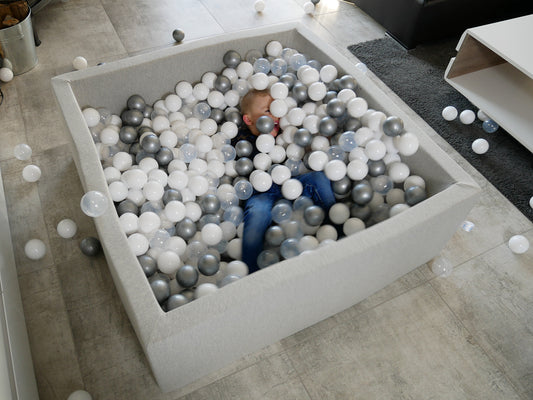 Piscine à Balles 110x110x40cm gris clair avec balles 600pcs (bleu clair, blanc, gris)