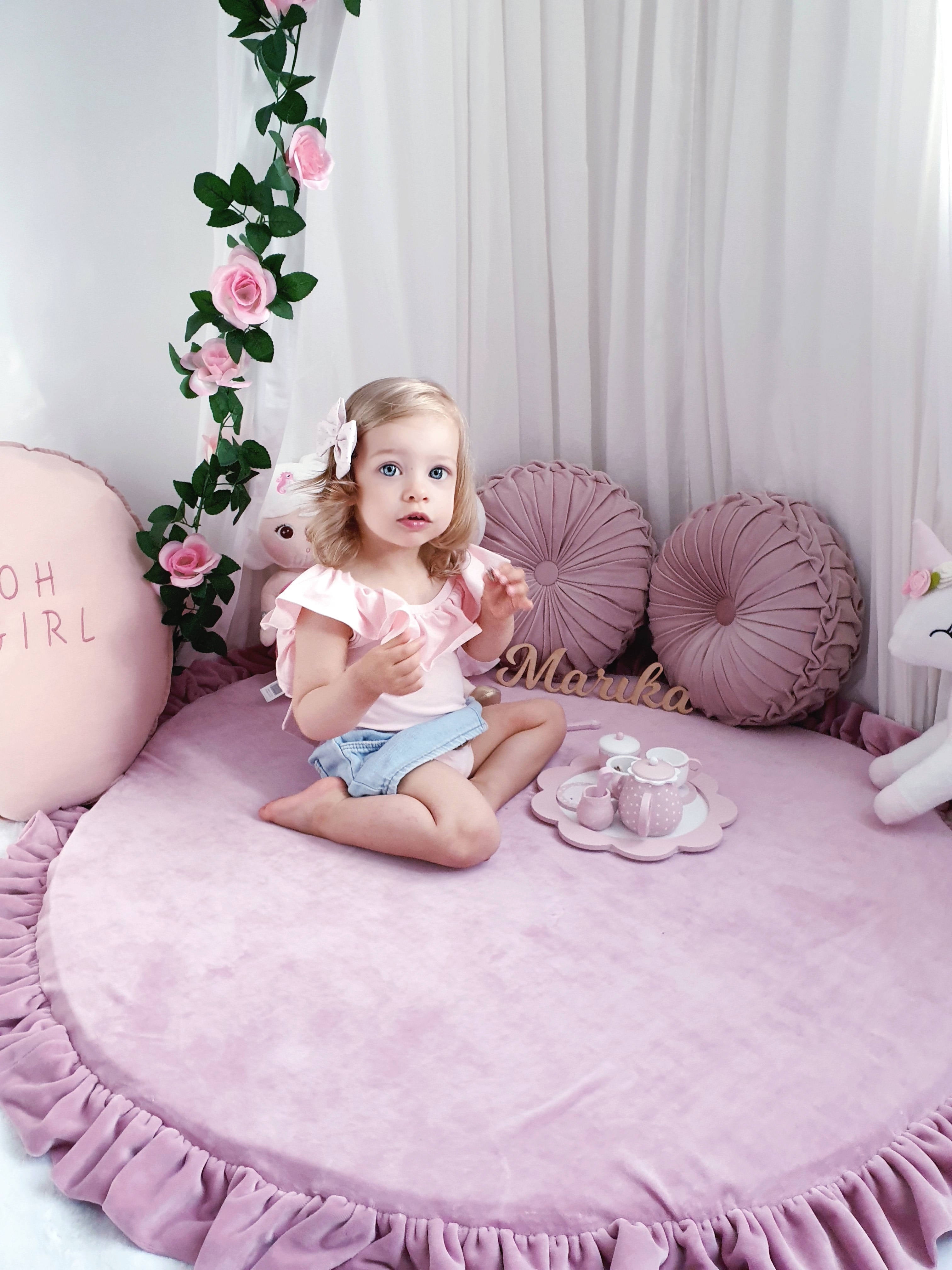 Tapis de jeu bébé rond 100 cm avec volant en jersey