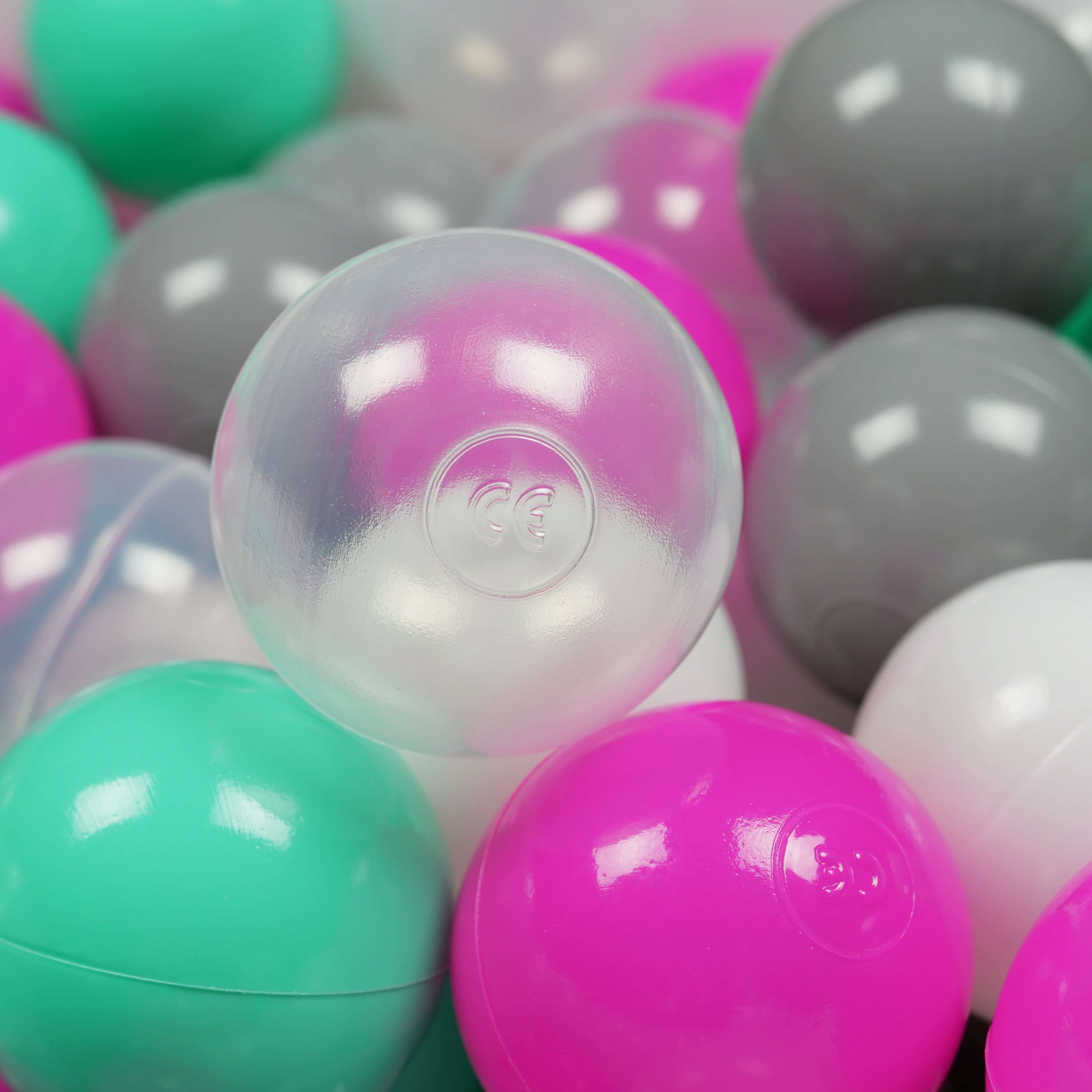 Balles de jeu ø7cm 150 pièces blanc, rose, menthe, gris, transparent