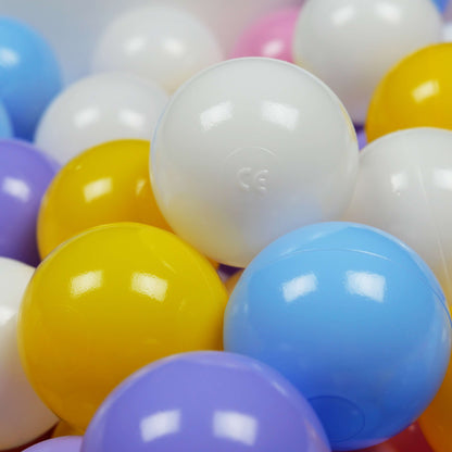 Balles de jeu ø7cm 100 pièces blanc, bruyère, rose poudre, jaune, bleu clair